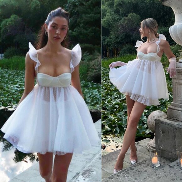 The Bar Dresses & Skirts - The Bar Kennedy Mini Dress Swiss Dot Blanc White Sheer Babydoll Tulle Size 00